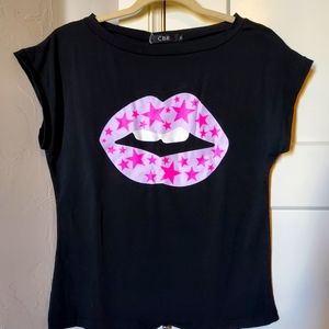 CBR executive selection black shirt with lips and pink stars